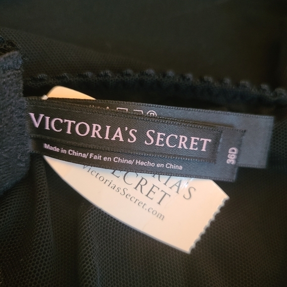 Victoria's Secret Lingerie Black Floral Bows, Mesh Panels, Garter Straps 36D - Picture 14 of 15